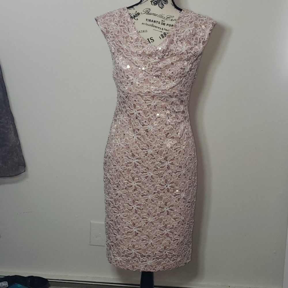 Dusty nude lace cocktail dress